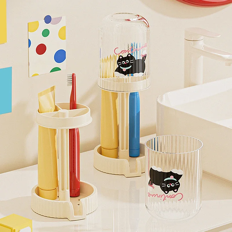 Dopamine Electric Toothbrush Holder With Rinsing Cup Bathroom Countertop Storage Rack Toothbrush Holder With Dust Cover