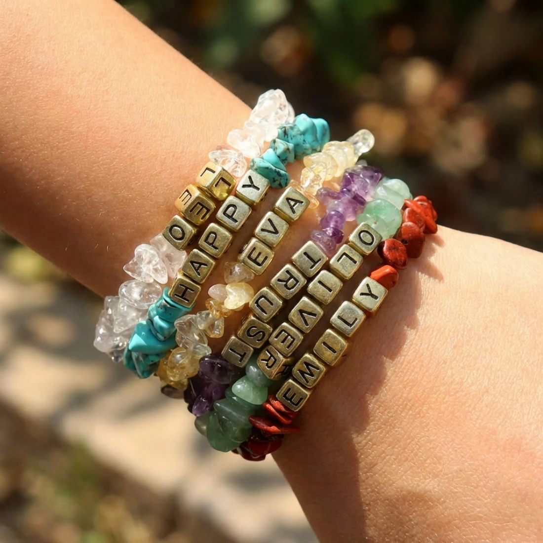 Personalized Letter Bracelet Custom Name Natural Stone Bracelet DIY Name Jewelry Mother's Day Gift for Her Mom Girl