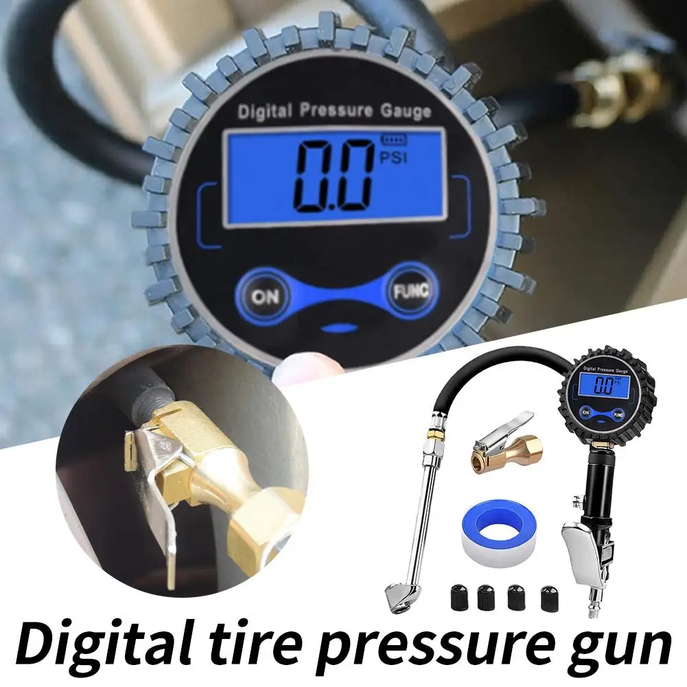 

Digital Car Tire Air Pressure Inflator Gauge LED Display Car Tire Inflator Gun Air Line Clip-on Tyre Pump for Motorcycle Bi C5O6