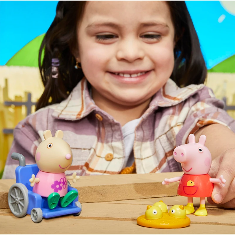 Peppa Pig's Farm Friends Anime Action Figure, 7 Pieces Playset, estatueta modelo animal dos desenhos animados, brinquedo bonito da menina, presente de aniversário infantil