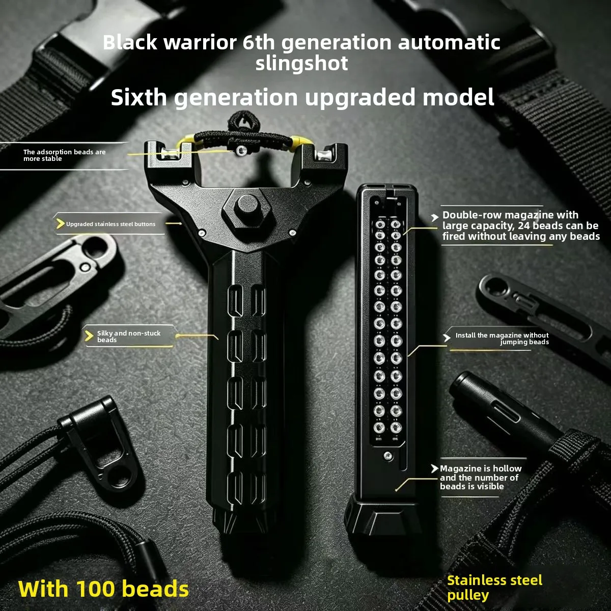 New Black Knight 6th Generation Slingshot Double Row Magazine Magnetic Suction Auto Bead Loading Slingshot Outdoor Toy Figurines