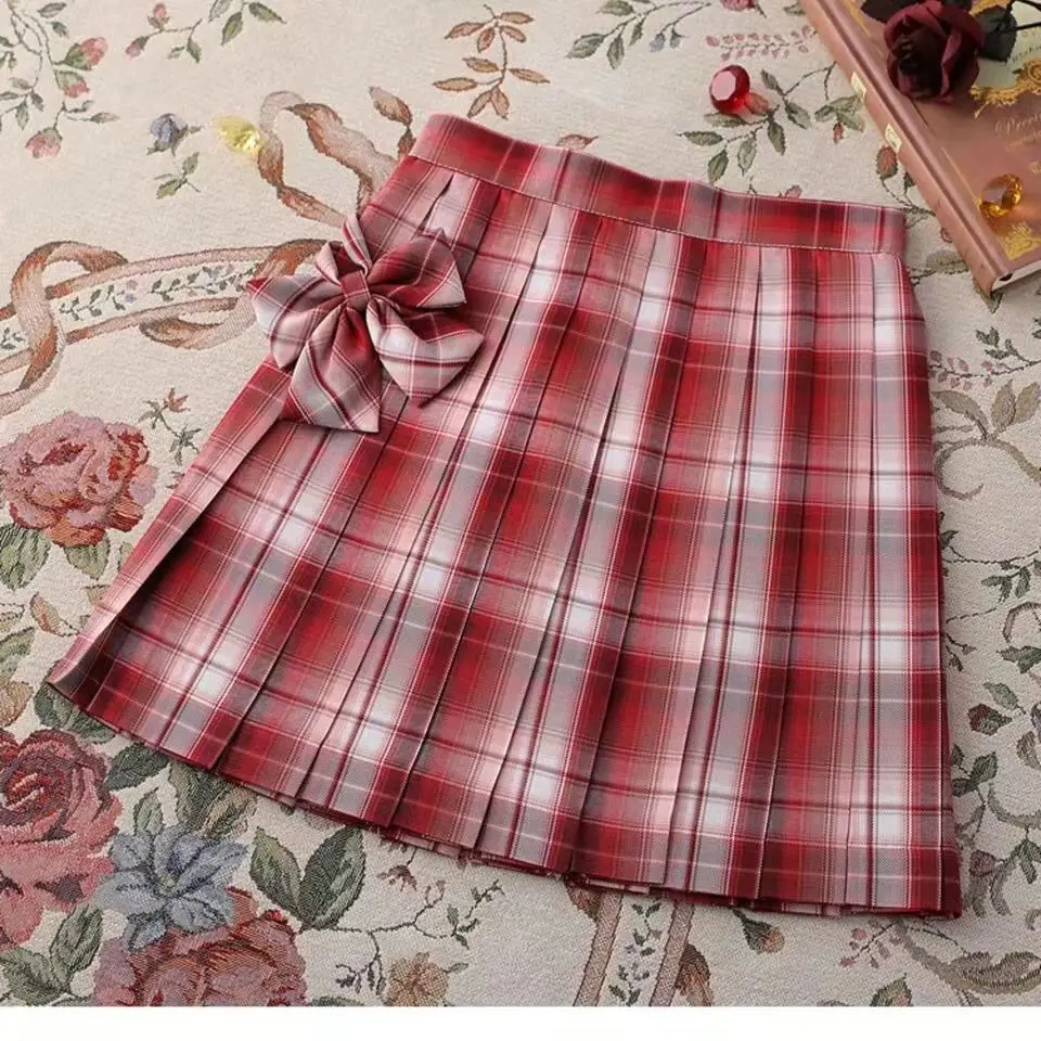 Plaid Women Pleated Skirt With Bow Knot Summer High Waist Preppy Girls Dance Mini Skirt Cute A Line Harajuku Sexy Japan Faldas