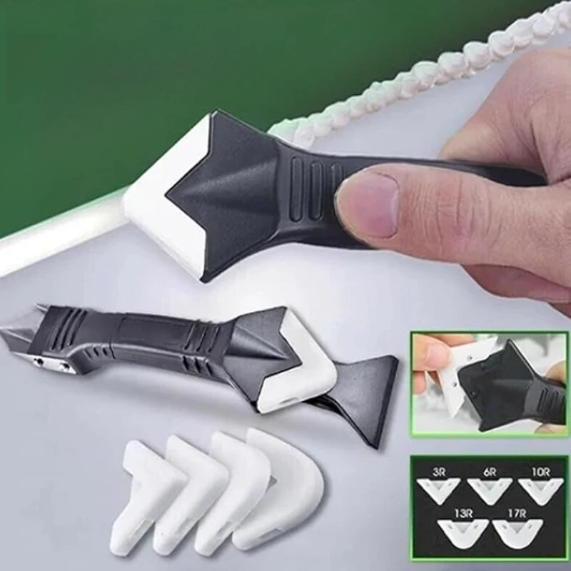1 set 3-in-1 siliconen kitgereedschap, roestvrijstalen kop kitverwijderaar en kitschraper