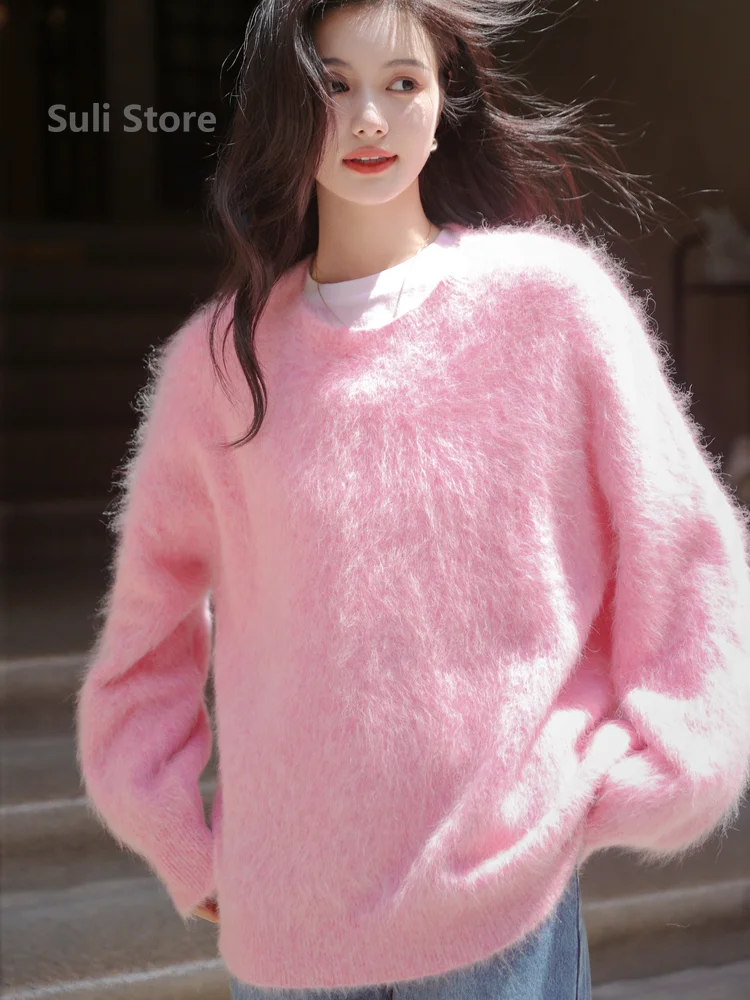 2024 Autumn and Winter New Mid-Length Mink Sweater Women\'s Knitwear Soft Glutinous Thick Idle Style White