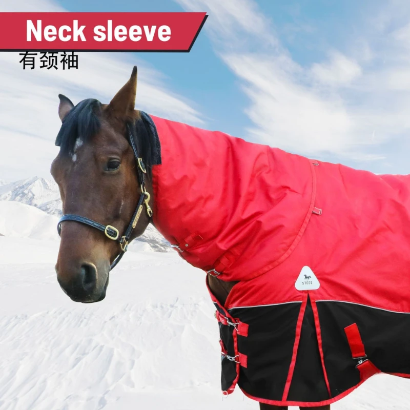 Horse Blanket Thickened Waterproof Winter Rug with Neck Cover 600D Oxford Belly Wrap for Outdoor Stable Protection