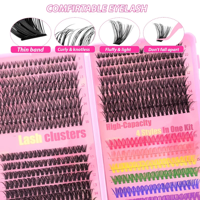 640/600/256/192 SZTUK Dużej Ilości Kolorowych Rzęs 30D 40D 50D i 80D – Miękkie, Objętościowe, Naturalny Wygląd, Wodoodporne, Lekkie