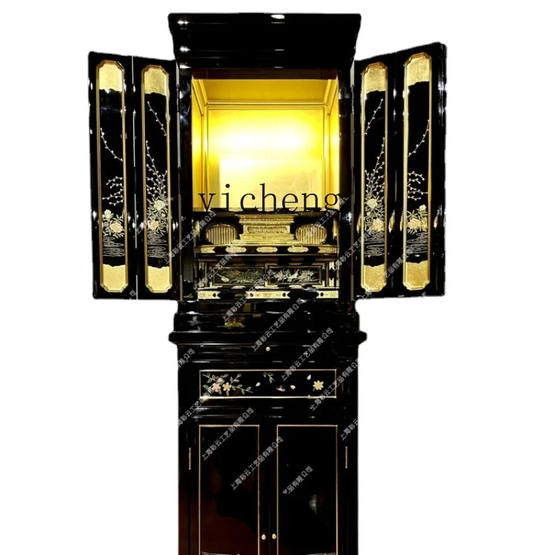 

Light Luxury Small Solid Wood Buddha Niche Altar Household Clothes Closet Wall Cupboard Gilding Painted Buddha Cabinet