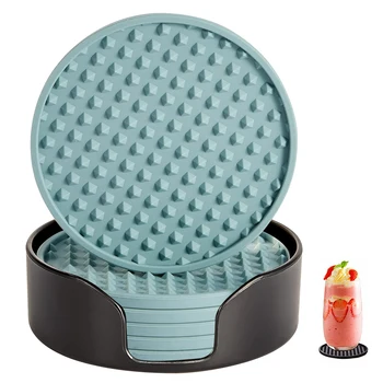Sous-verres à boissons en Silicone avec support, tapis de séchage de plats résistant à la chaleur, Protection de table, sous-verres antidérapants pour boissons, 6/7 pièces