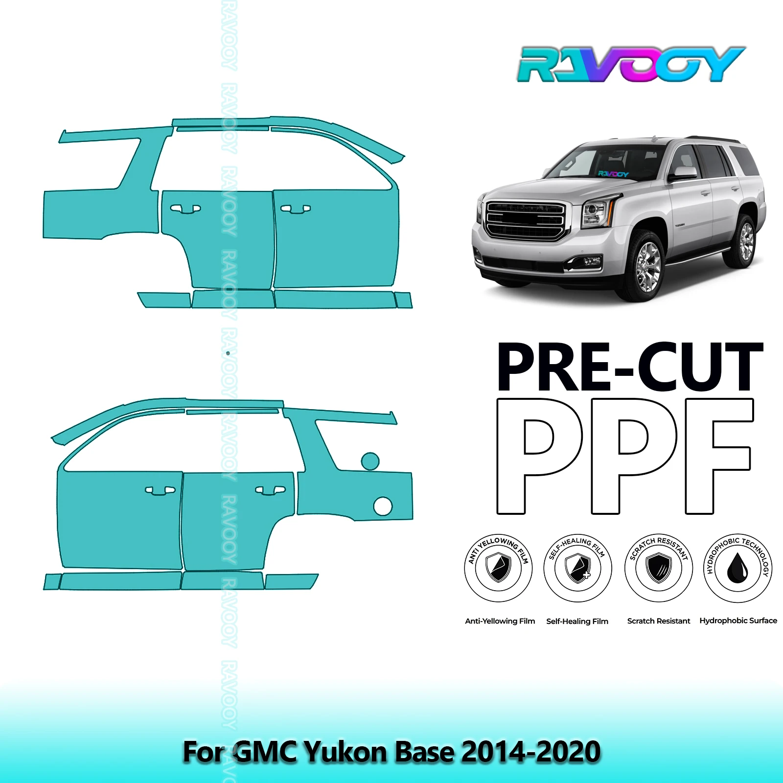 

Для GMC Yukon Base 2014-2020 8,5 мил прозрачный матовый предварительно вырезанный комплект PPF для дверей и стойки A/B, набор защитной пленки для краски из ТПУ