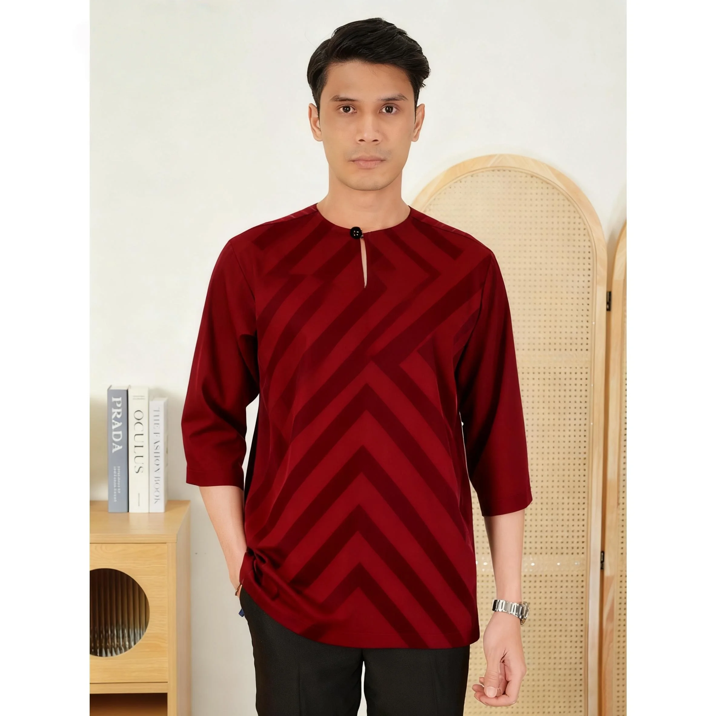 تي شيرت إسلامي مخطط مطرز للعيد بأكمام قصيرة تي شيرت جوبا عبايات فضفاضة غير رسمية 2026 Ropa Musulmana تي شيرت إسلامي #3