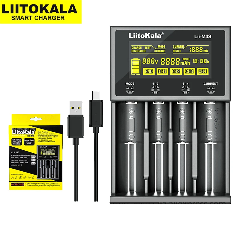 LiitoKala Lii-M4S 18650 LCD Multifunctional Battery Charger For 3.7V 1.2V 26650 21700 14500 18350 17500 AA AAA A C And Other