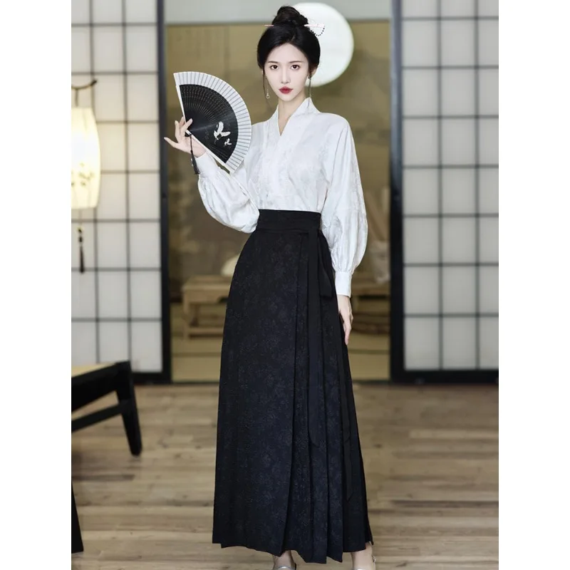 

Black Mamian Skirt Set Autumn Winter New Chinese Style Improved Hanfu Petite Women Daily Wear