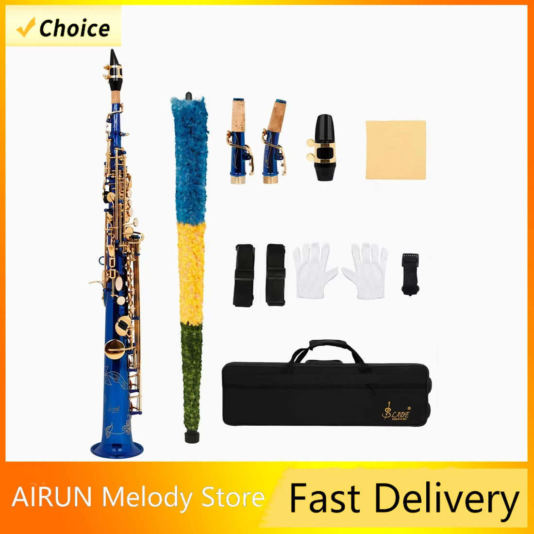

SLADE Soprano Blue Saxophone Straight Tube Bb Brass Tube Body with Case Gloves Clean Cloth Suitable for Beginners
