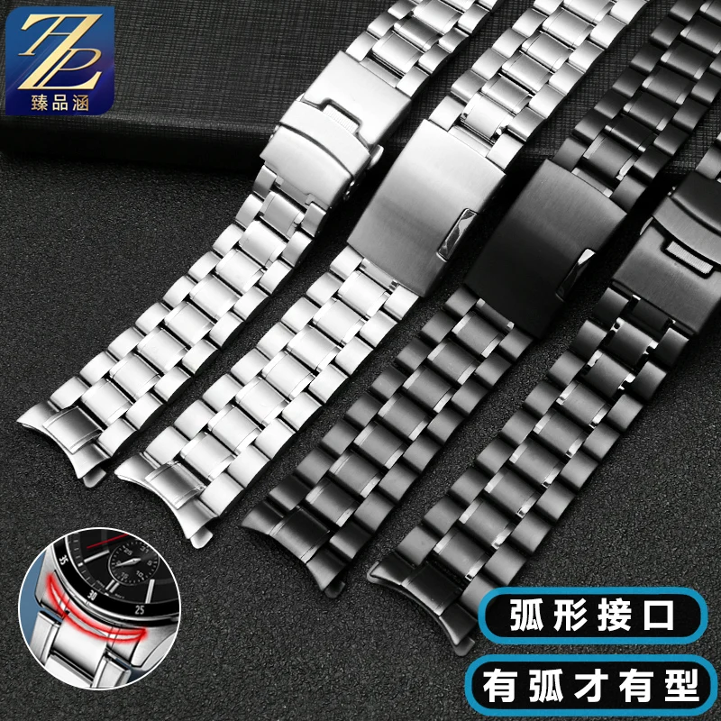 For Seiko Timex Citizen Casio Curved End Stainless Steel Strap Men 20mm 22mm High Quality Metal Watchband Watch Chain Bracelet