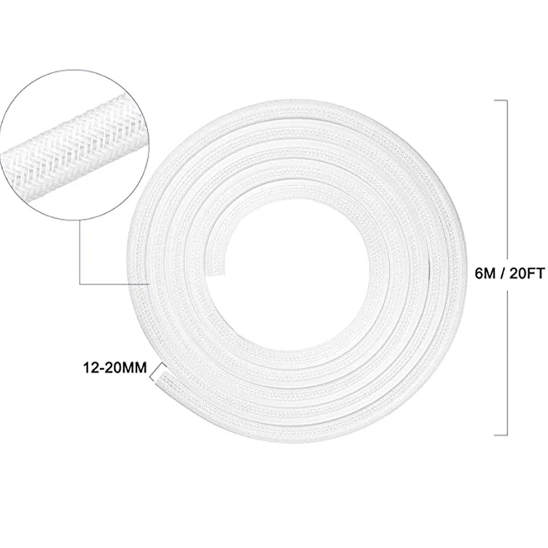 Cable Protector 6M Braided Wire Set Home Office Wire Wire Protection Sleeve Anti-Animal Bite (White)