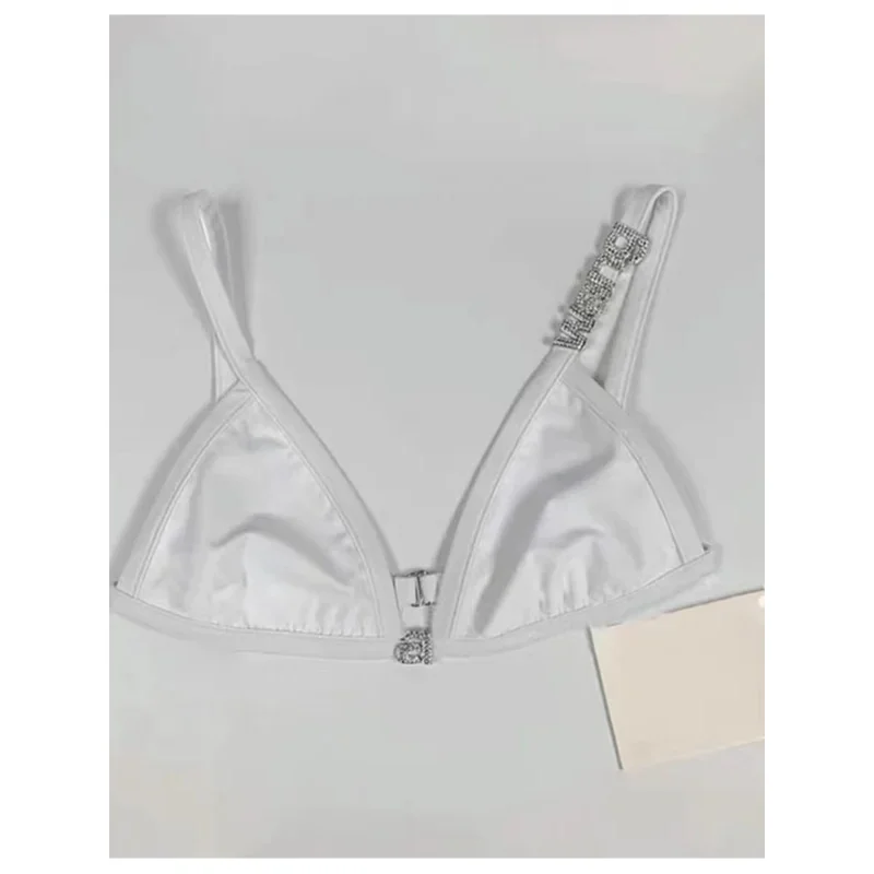 2024 New White Pure Cotton Panties Underwear Swimsuit Set Wang Bikinis Set for Ladies Summer Crystal Letter Decoration Female