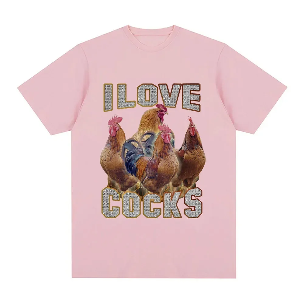 I Love Cocks Funny Roosters Meme T-shirt Chicken Enthusiast Short Sleeve T-shirt Women's Extra Large T-shirt Street Clothing