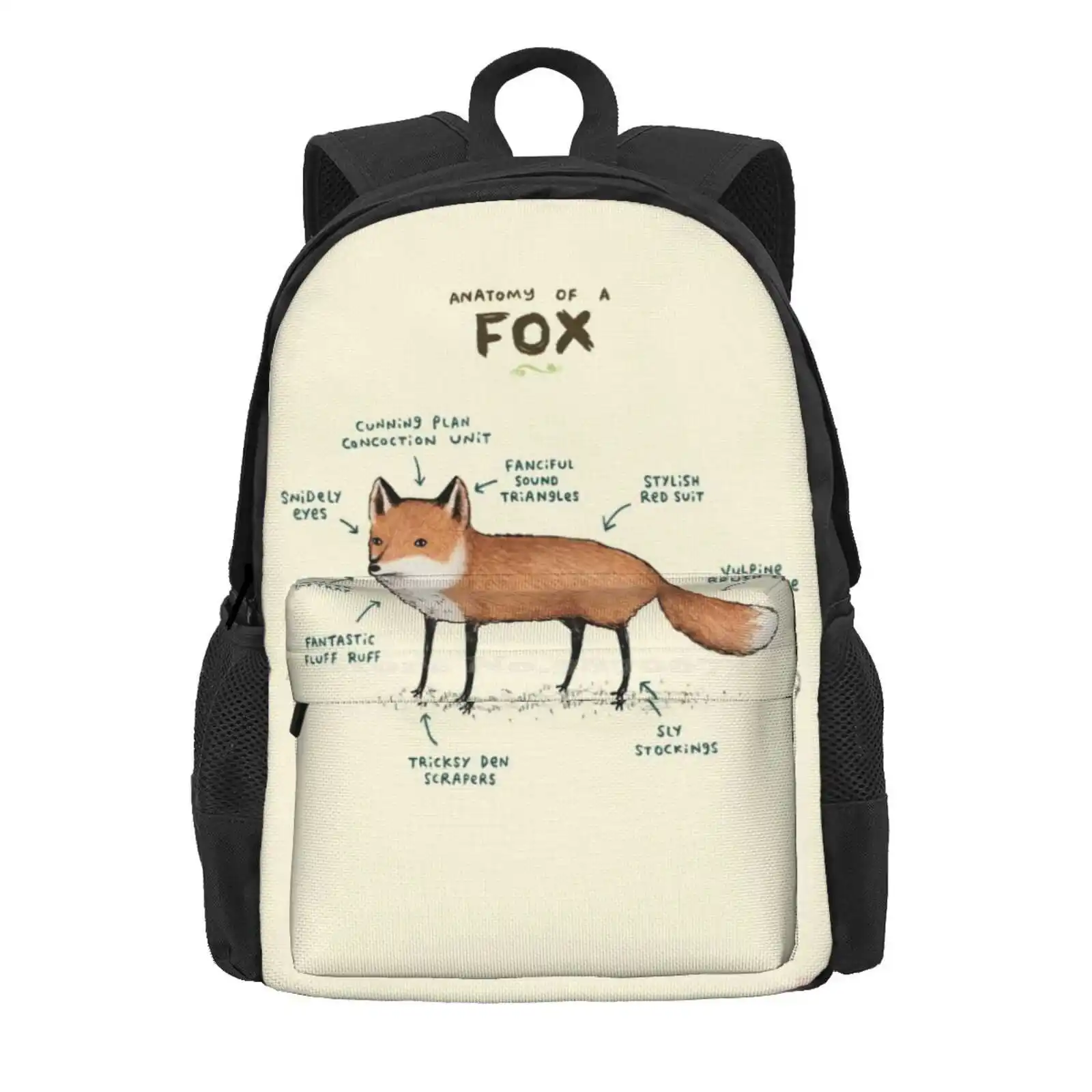 Anatomy Of A Fox Hot Sale Schoolbag Backpack Fashion Bags Anatomy Red Fox Foxy Woodland Forest Claw Den Brush Wild Brown Sly