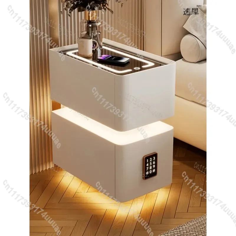 Nordic Style 25cm Smart Bedside Table with Sensor Light Wireless Charging Storage Cabinet Modern Bedroom Nightstand Creative
