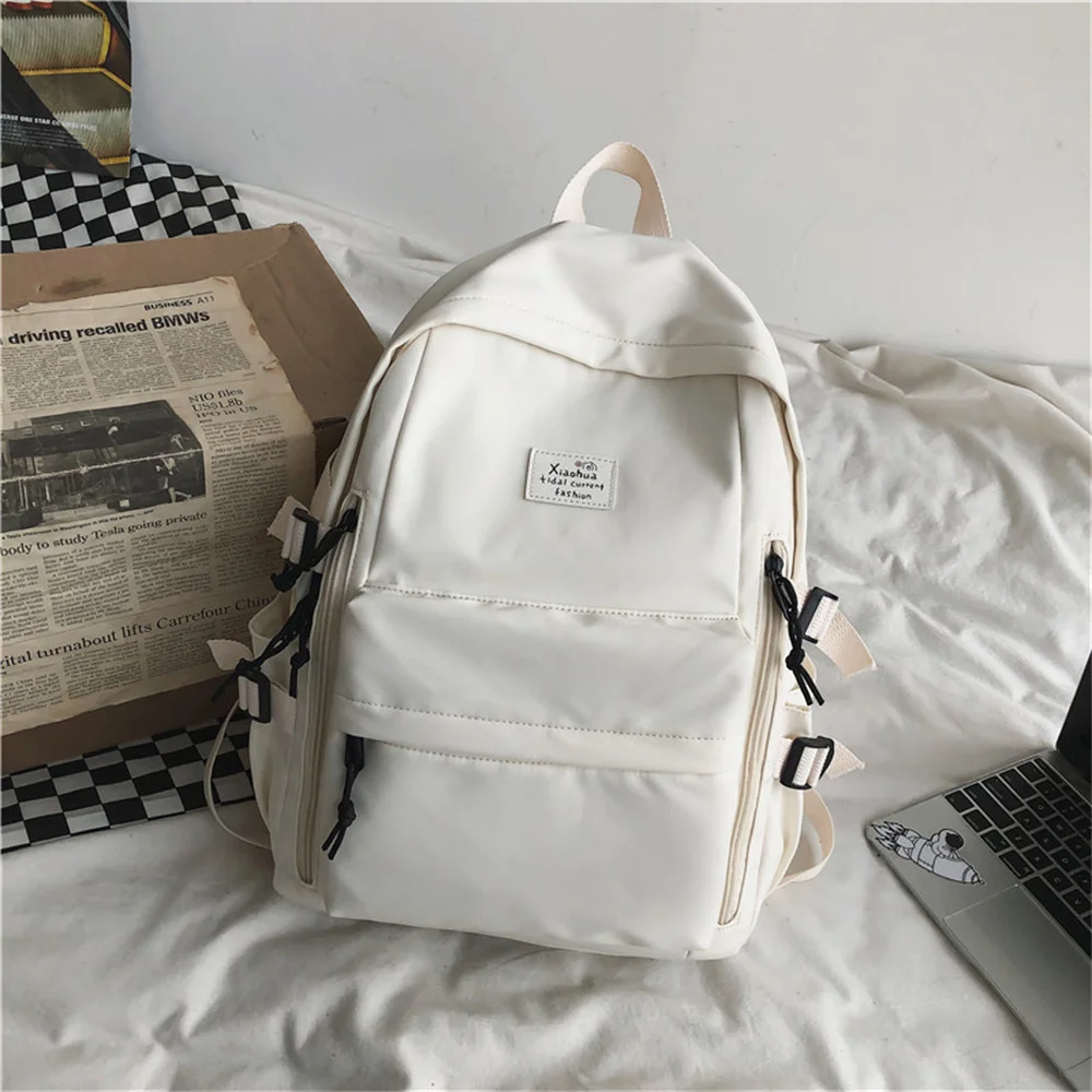 Unisex Grande Capacidade Casual Nylon Schoolbag, cor sólida coreana, mochila de estudante impermeável Harajuku Ulzzang High School