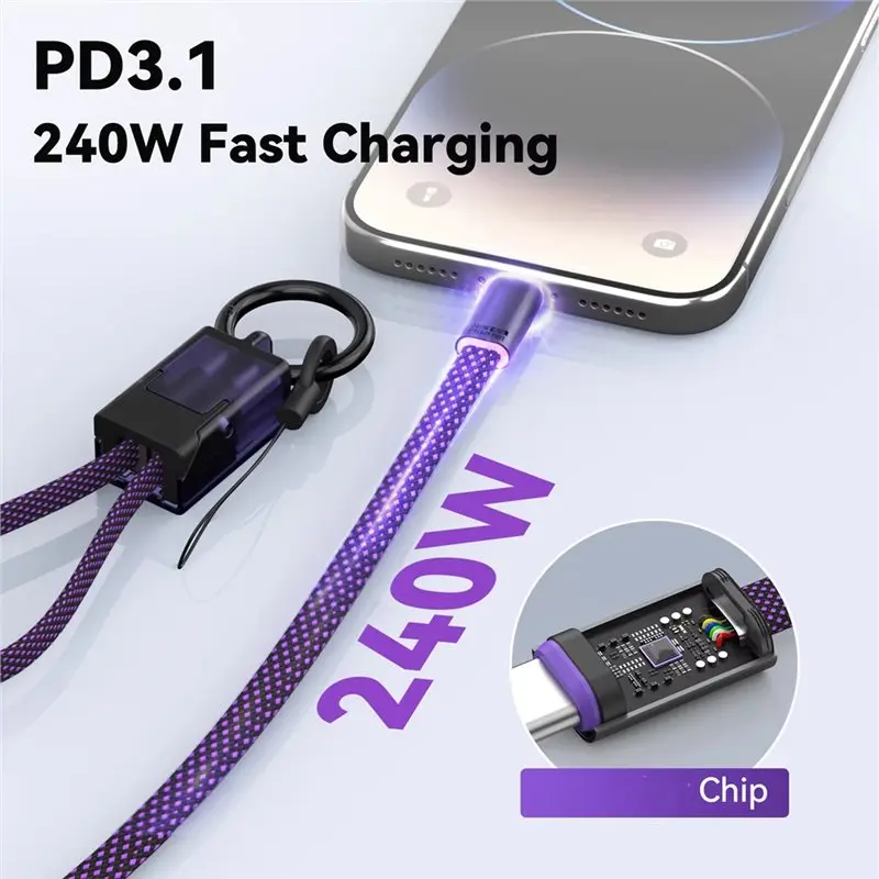 FFYY-USB C Cable Keychain Cable Short 240W PD Fast Charging Cord USB C To USB C Cable 480Mbps Data Transfer