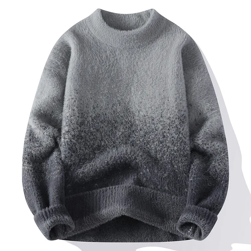 المألوف محبوك طويلة الأكمام الرجال السترة قميص تنفس رمادي فضفاض صالح جولة الرقبة المطبوعة ملابس الخريف عارضة