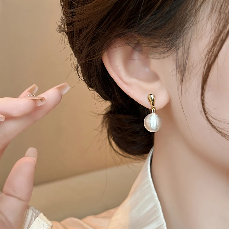 New Fashionable Four Seasons Cold Wind Copper Multi Color Geometric Brushed Ball Earrings for Women's Daily Wear Jewelry 2024 image 3