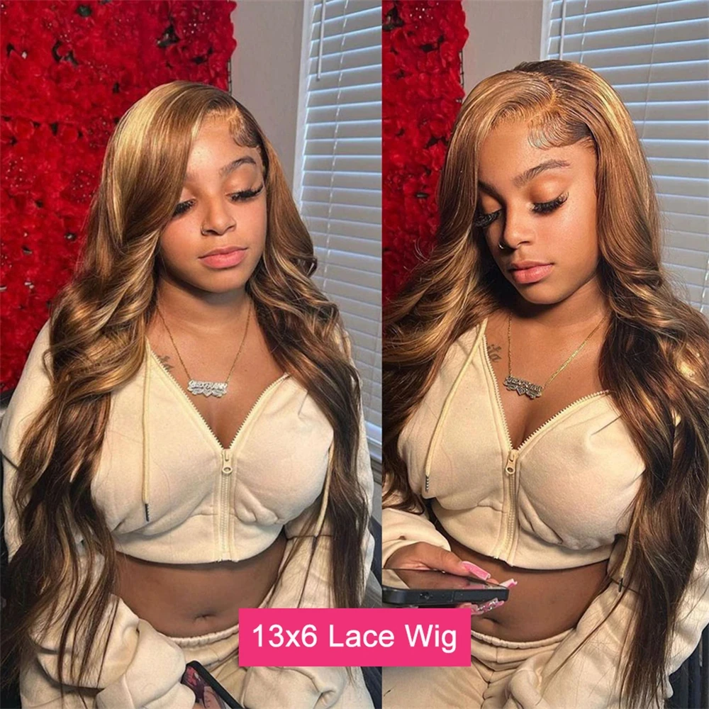 Highlight Wig Human Hair Body Wave Lace Frontal Wigs 13x6 HD Lace Frontal Wig P4/27 Ombre Honey Blond Lace Front Human Hair