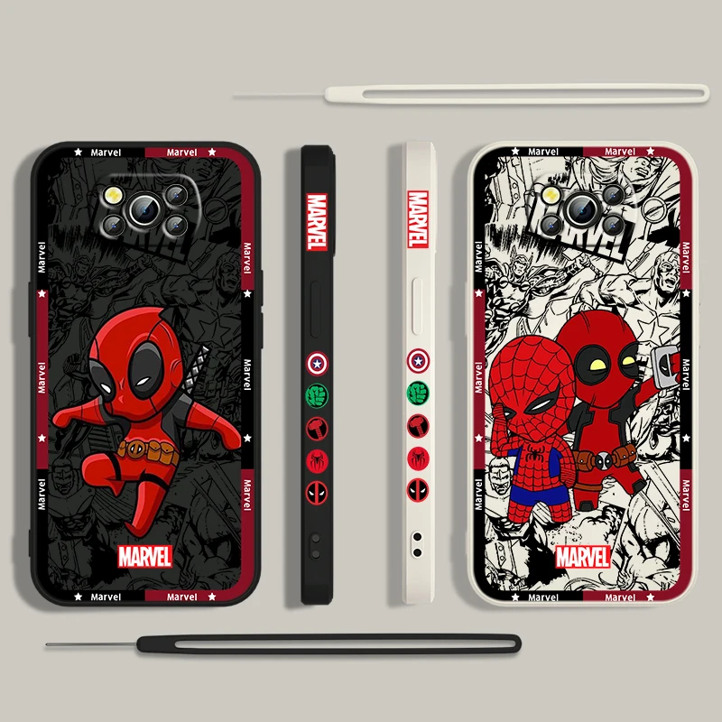 Marvel Deadpool Spiderman do Xiaomi Poco pokrowiec na X4 X3 F4 NFC M6 M5 M4 M3 GT S Pro 4G 5G etui na telefon z płynną lewą liną