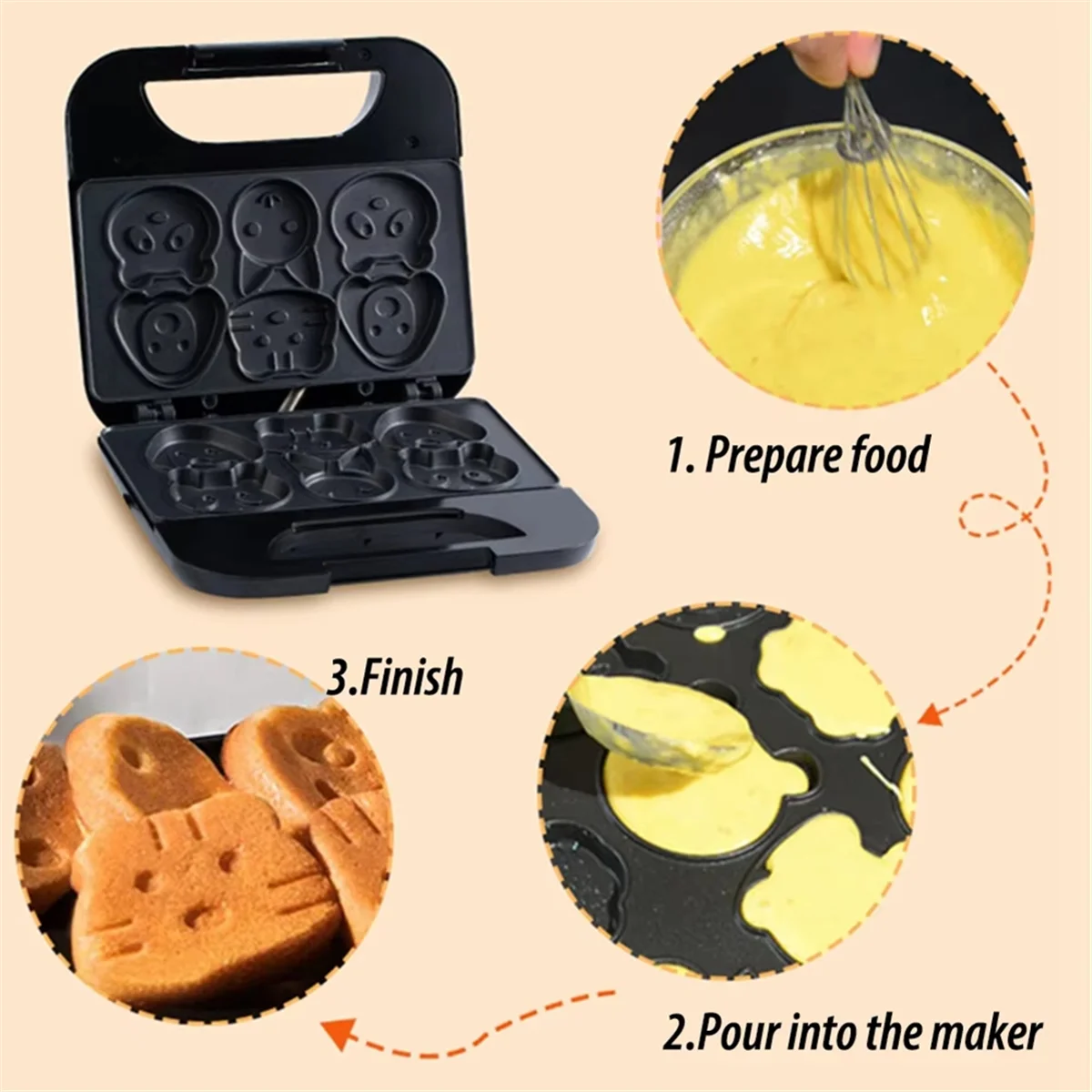 Mesin Sarapan Pancake Mini WaffleMaker 6 Berbentuk Hewan (AS)