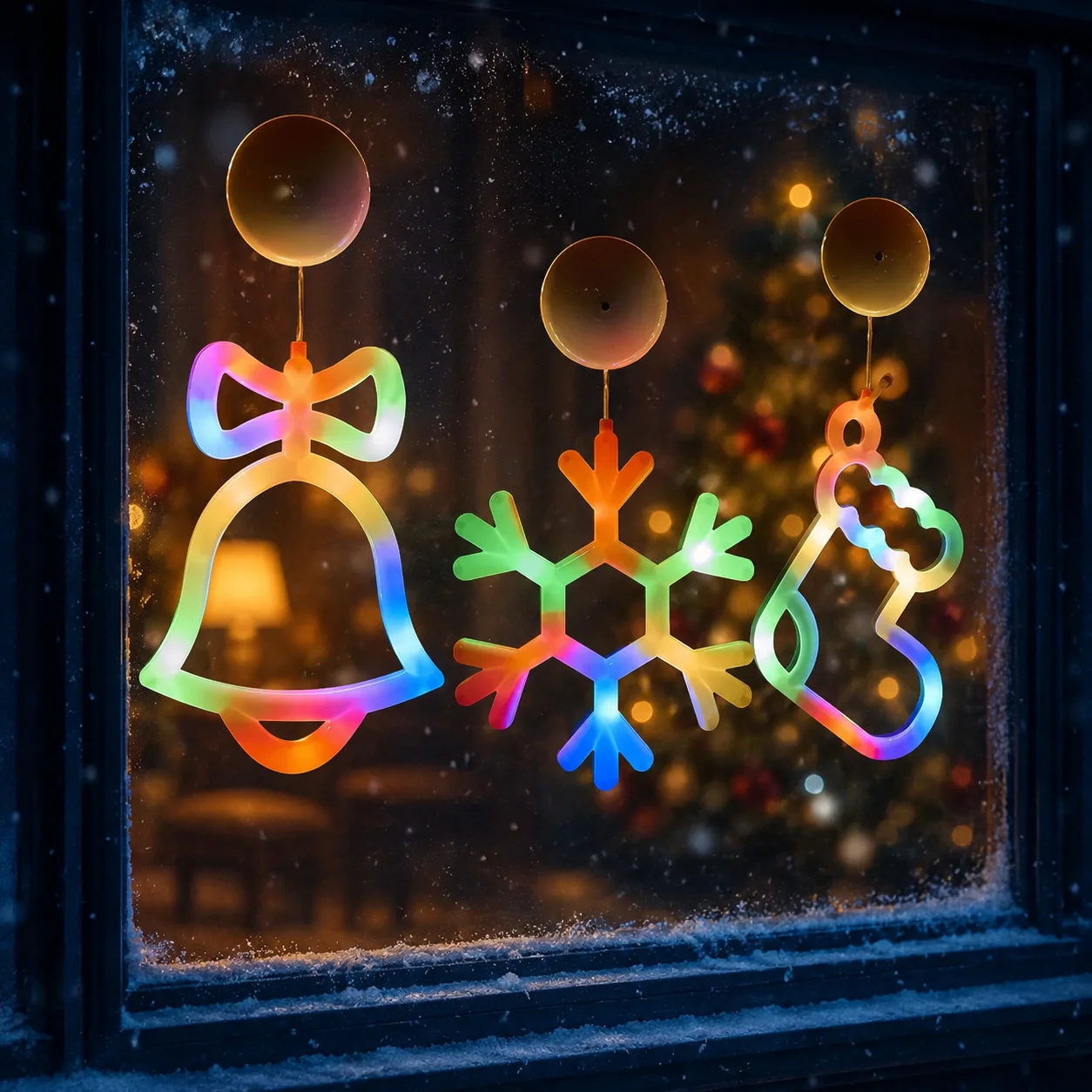 Christmas Snowflake Bell LED Window Light Battery Operated Suction Cup Hanging Decoration for Home Bedroom Holiday Party Decor