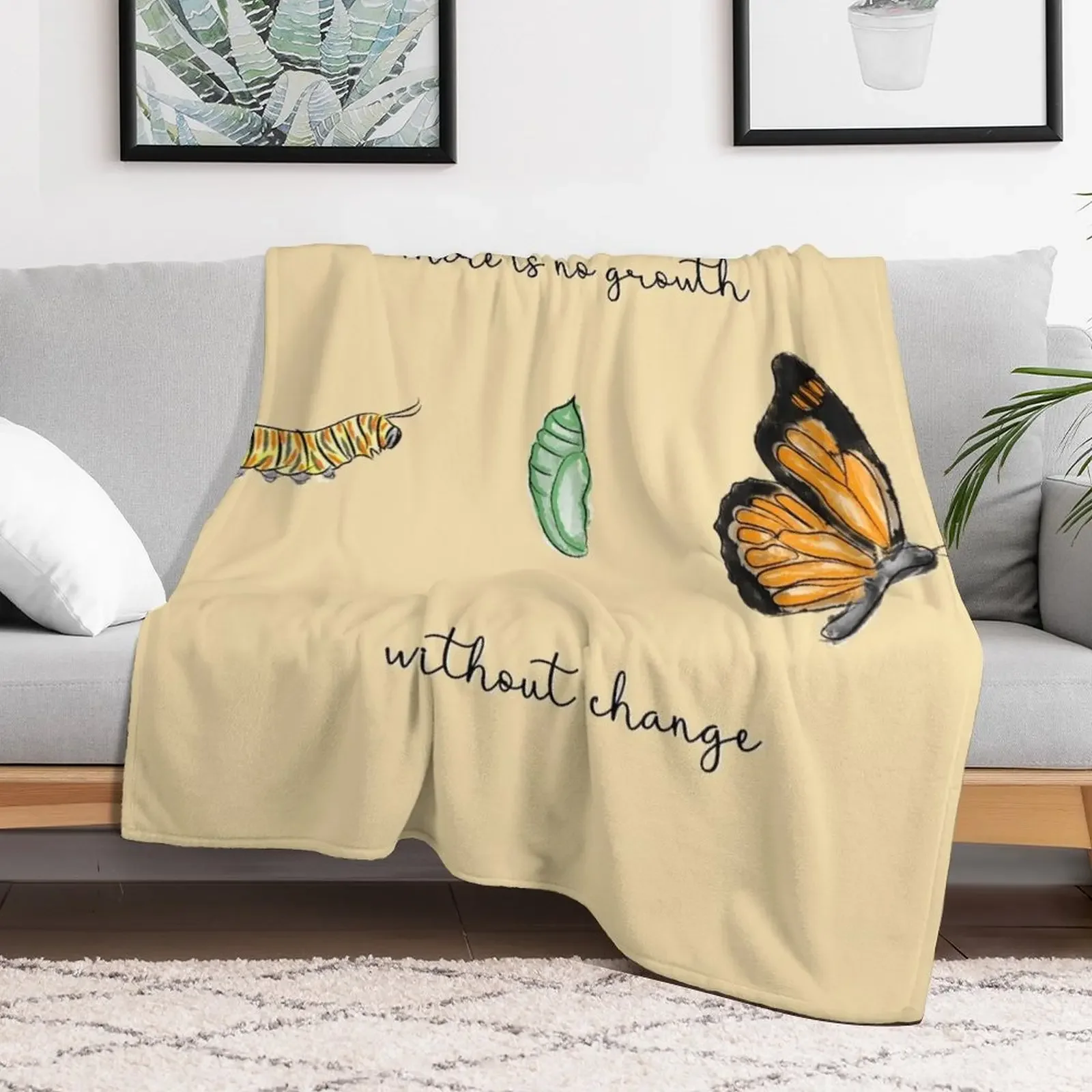 Metamorphosis There is no growth without change Caterpillar, Chrysalis and Butterfly Throw Blanket Comforter Thermal Blankets