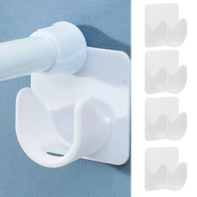 

2/4Pcs Strong Curtain Rod Bracket Holders Wall Adhesive Hooks Closet Clothes Rails Fixed Clip Bathroom Shower Rod Hanging Rack