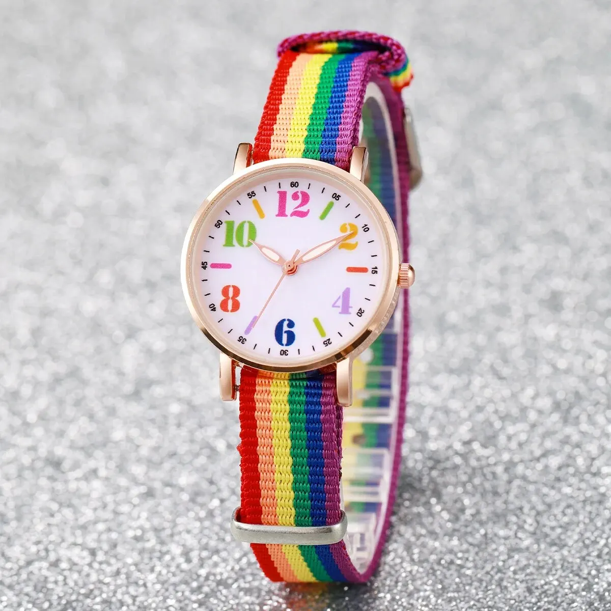 2pcs Set Fashion Rainbow Color Ultra-thin Canvas Strap Classic Men\'s Watches Colorful Bracelet Set