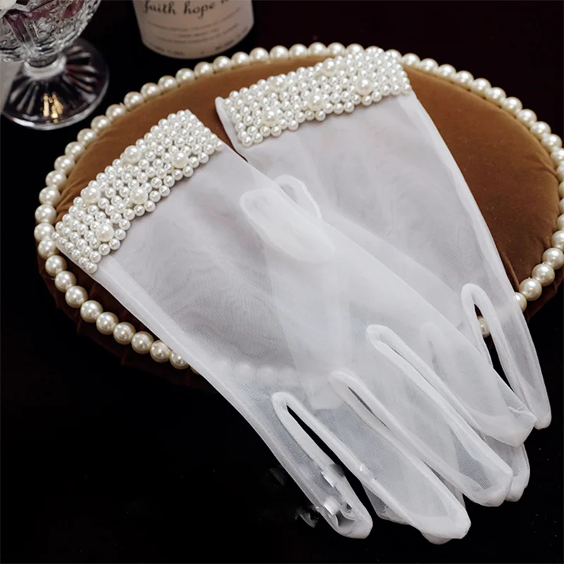 TOPQUEEN VM01-A Elegant Bride Glove 1 Pair Wedding Gloves Elbow Length Finger Wedding Accessories Lady Pearl Bridal DIY Gloves