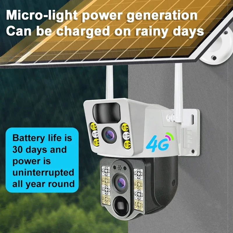 8PM Solar Camera 4K Dual Lens Wifi Style Outdoor Dual Screen PIR Human Detection IP66 CCTV Video Surveillence Motion Alarm Cam. view 4
