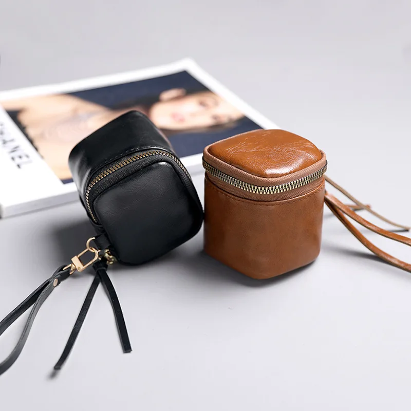 

Mini Lipstick Pouch - PU Leather Key & Card Holder with Leather Cord (Elegant Makeup Organizer for Cosmetics, Cash & earphones)