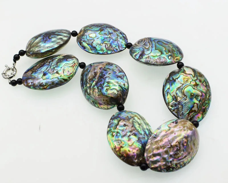 

black abalone shell and agate round egg 45-50mm necklace 19inch wholesale beads nature