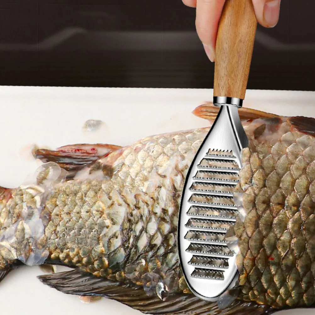 

Scraper Stainless Steel Wood Kitchen Gadget Cleaning Tool Peelers Seafood Accessories Fish Scales Remover Safe Easy