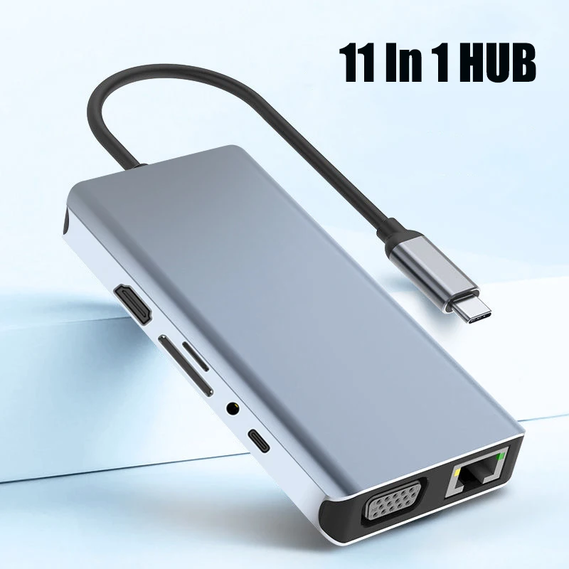 USB 허브-HDMI 호환 VGA PD RJ45 TF/SD 리더 어댑터 독, USB3.0 11 스플리터 포트 독, C타입 허브, 맥북 에어 M1 프로용