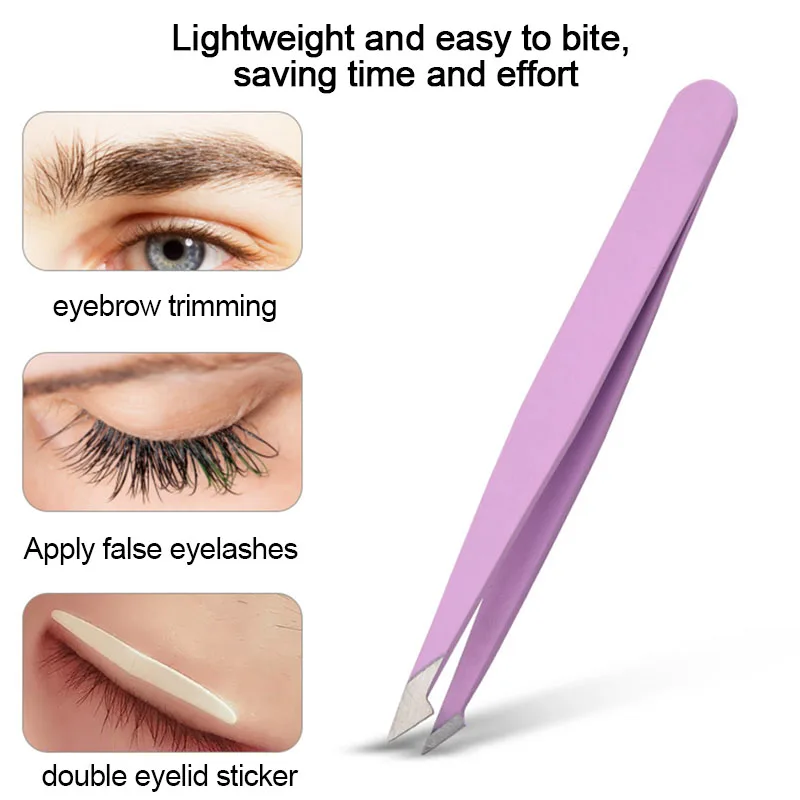 1PC Eyebrow Tweezers Hair Slanted Puller Stainless Steel Eye Brow Clips Hair Removal Makeup Tool Slant Tip Eyelash Tweezers