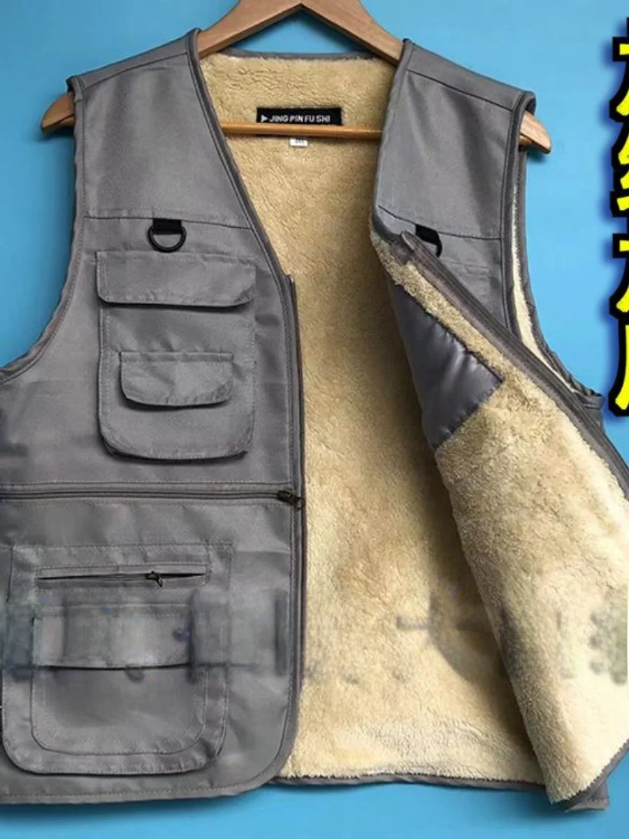 

Thiened Fce Lined Cotton Vest for Men Outdoor Casual Winter Jaet with kets Middle Aged And ly Dad oulder Pad
