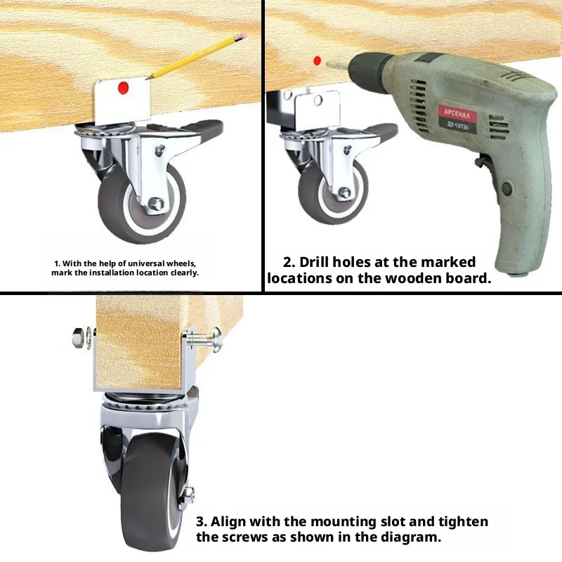 4 Pcs 2''/2.5'' Wheel U-shaped 30MM Splint Universal Wheel with Brake Reel Caster Silent  New Heavy Duty Square Tube