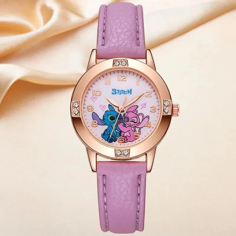 Disney Stitch Kids Watches Cute Cartoon Quartz Watch with Imitation Diamond Strap for Boys & Girls, Student Wristwatch Gift