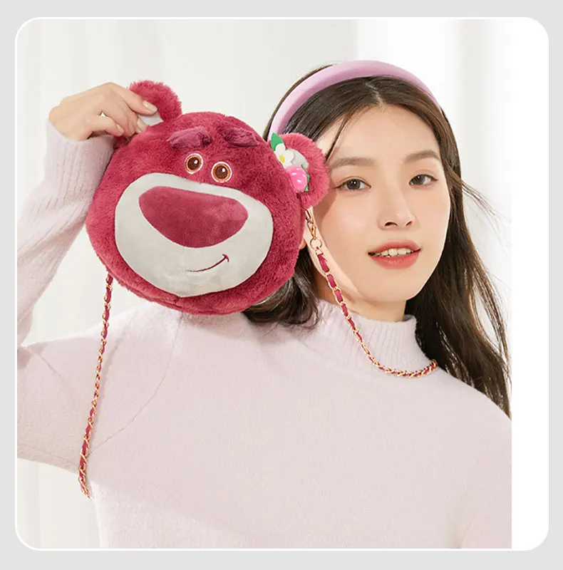 Disney Lotso Kawaii Strawberry Bear Stuffed Toys Cartoon&Cute The Bear Plush Dolls Crossbody Bag Chain bag Gift For Kids Girls