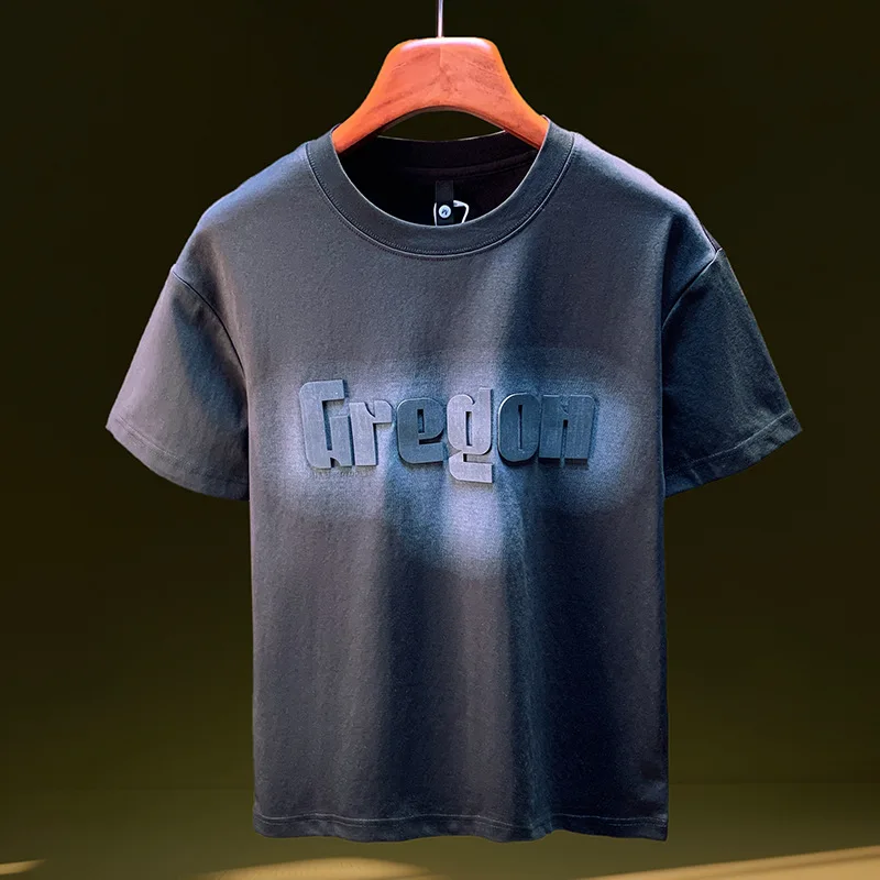 

Летняя высококачественная мужская футболка с короткими рукавами 2025 года, новая трендовая футболка с буквенным принтом, свободная повседневная рубашка