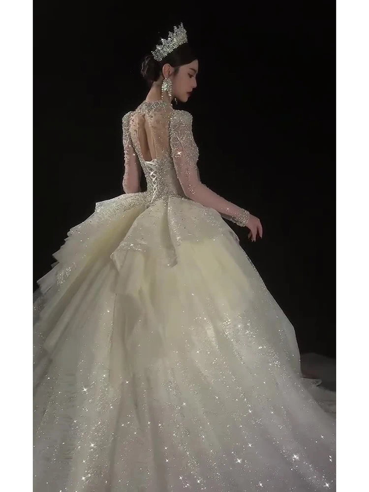 Vestido De novia De manga larga De gama alta, novedad De 2024, vestido De baile De novia, princesa francesa De la industria pesada, exquisito