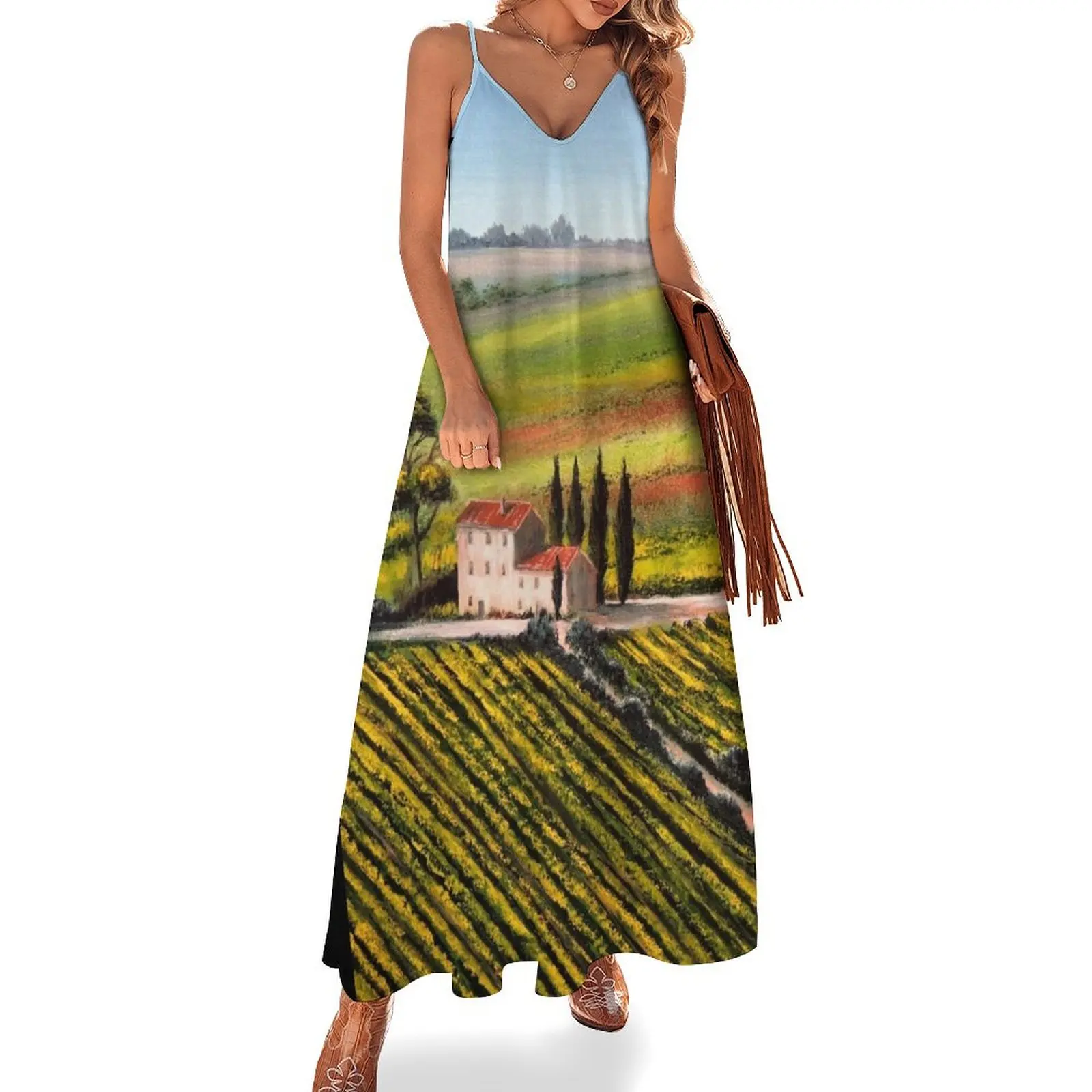 

Tuscany - Vineyards Sleeveless Long Dress summer woman dress 2025 woman dress purple summer dresses for women 2025