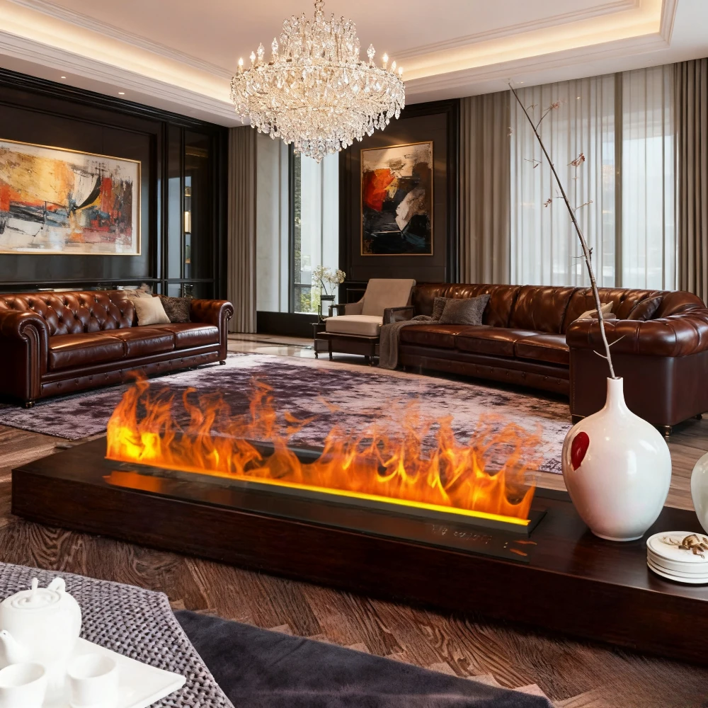 Camino con nebbia per casa intelligente, pannello APP/vocale, senza fumo/senza fumi, umidificatore, colore fiamma/luminosità regolabile, blocco bambini e realistico