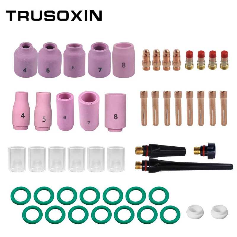 

51Pcs TIG Welding Torch Gas Lens For WP17 WP18 WP26 TIG Back Cap Collet And Collet Body Spares Kit Durable Practical Accessories